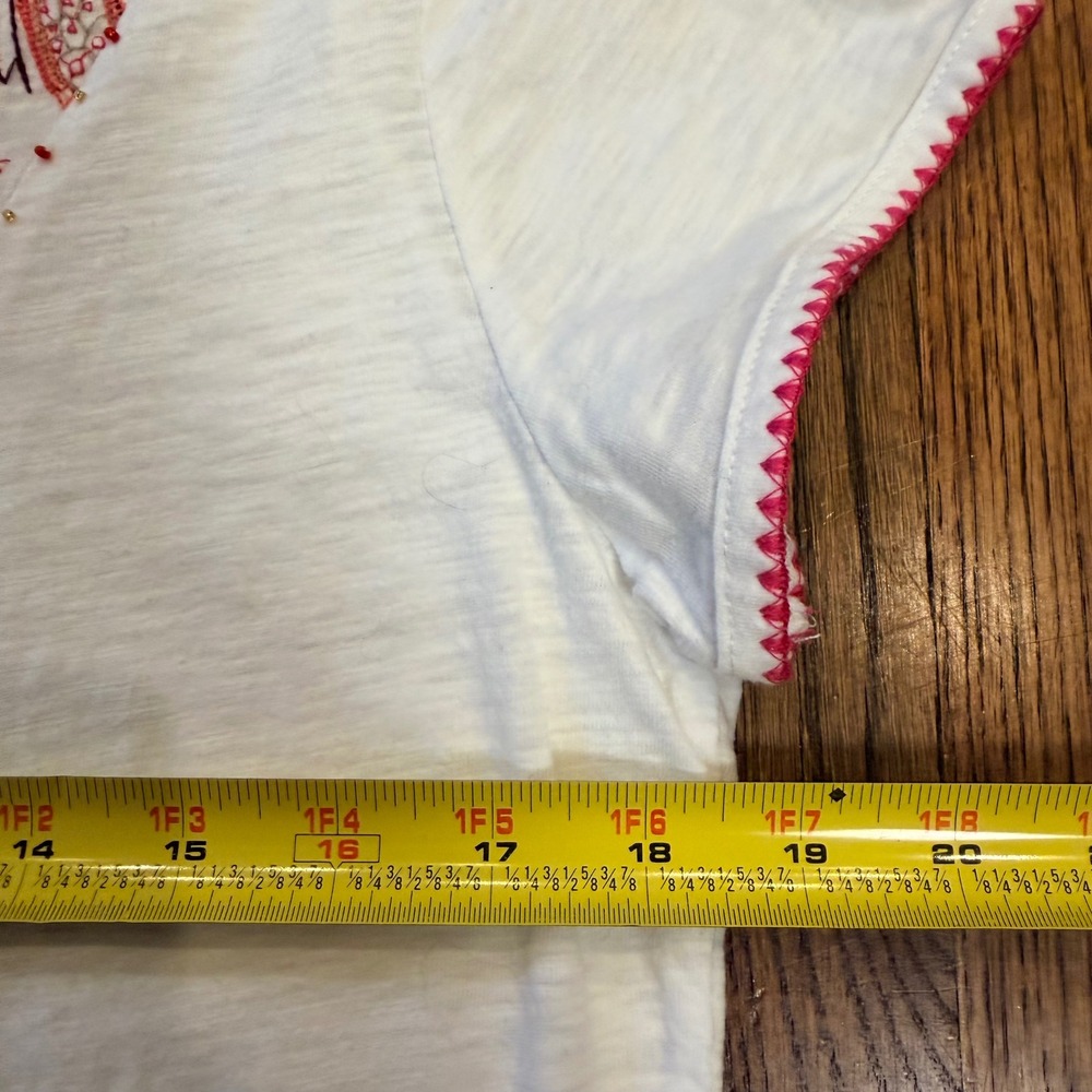 French Laundry Embroidered Boho Peasant Top Tassel Beaded White Pink Large - Picture 7 of 9